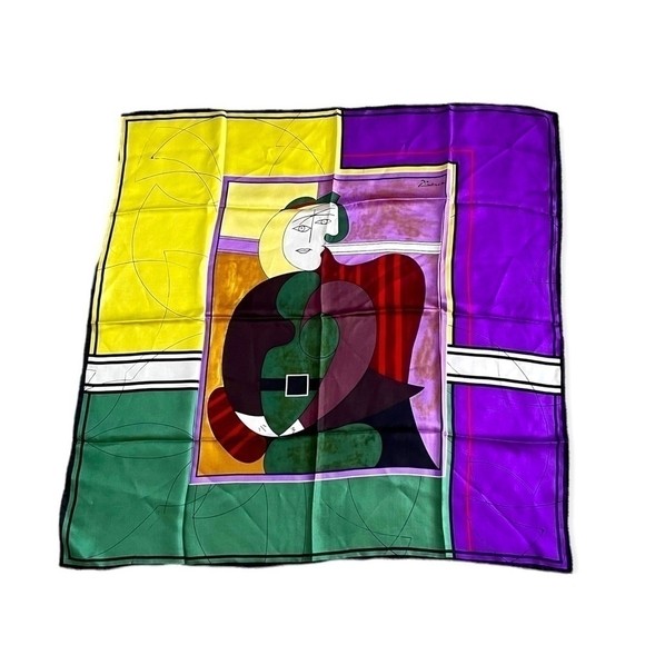 New Mark A Gough Pablo Picasso Print 100% Silk Handmade Scarf - Picture 1 of 4